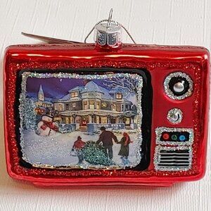 CANVAS Vintage TV Glass Ornament with Traditional Christmas Scene BNWT